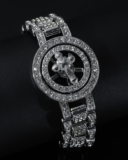 TALKLESSFASHION MS Watch Bracelet Cross Rotating American Hip Hop Hip Hop Time Running Women's Full Diamond Dollar Men's Bracelet