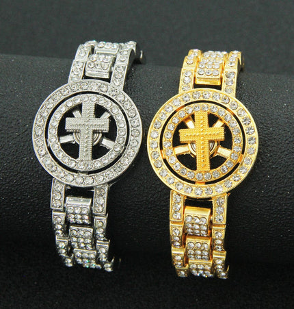 TALKLESSFASHION MS Watch Bracelet Cross Rotating American Hip Hop Hip Hop Time Running Women's Full Diamond Dollar Men's Bracelet