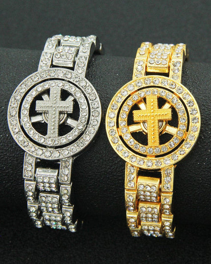 TALKLESSFASHION MS Watch Bracelet Cross Rotating American Hip Hop Hip Hop Time Running Women's Full Diamond Dollar Men's Bracelet