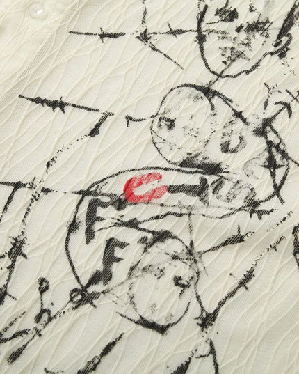 TALKLESSFASHION Niche Deconstructed Pleated Graffiti Shirt