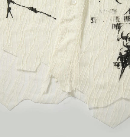 TALKLESSFASHION Niche Deconstructed Pleated Graffiti Shirt