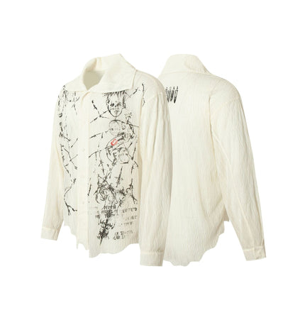 TALKLESSFASHION Niche Deconstructed Pleated Graffiti Shirt