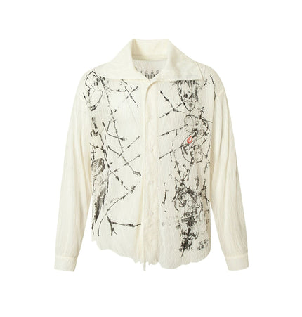 TALKLESSFASHION Niche Deconstructed Pleated Graffiti Shirt