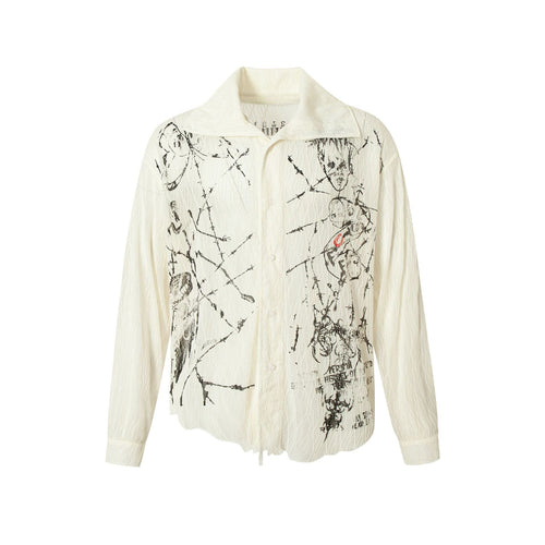 THETLSTUDIO Niche Deconstructed Pleated Graffiti Shirt
