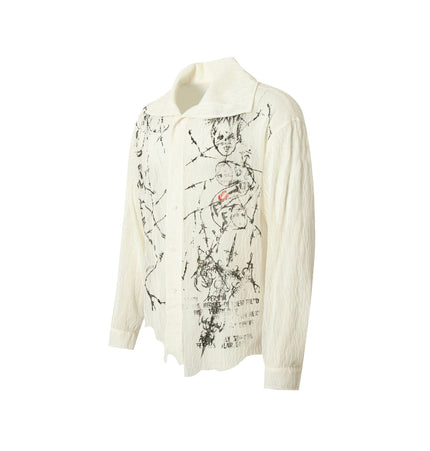 TALKLESSFASHION Niche Deconstructed Pleated Graffiti Shirt