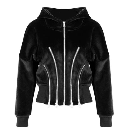 TALKLESSFASHION Niche Gold Velvet Cropped Hood