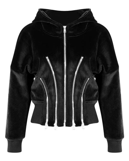 TALKLESSFASHION Niche Gold Velvet Cropped Hood