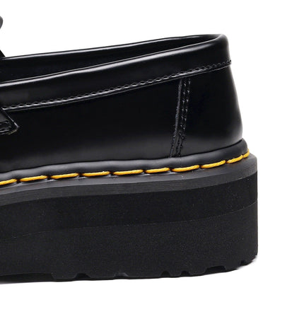 TALKLESSFASHION [No foot grinding] lightweight-platform tassel loafers, female genuine leather low-top heightened black small leather shoes four-season boots 5