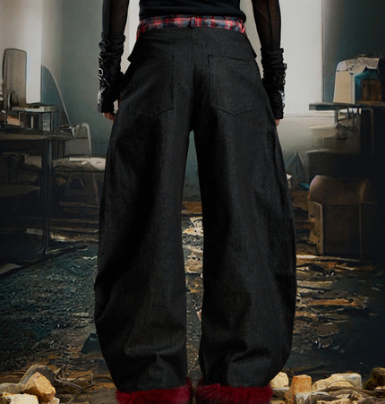 TALKLESSFASHION No man's island original y2k niche personality splicing pants hem furry detachable scimitar pants jeans