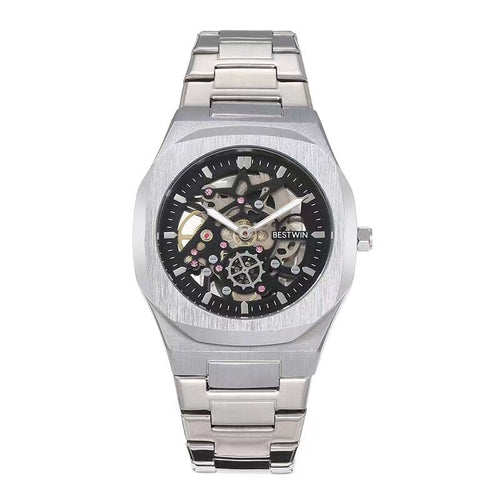 THETLSTUDIO Noble Silver Black Steel Band Waterproof Quartz Small Square Watch