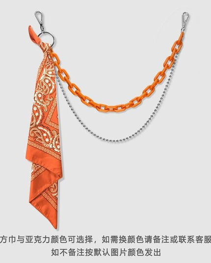 TALKLESSFASHION Orange double chain + orange scarf hip hop pants chain accessoriesins