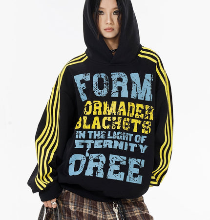 TALKLESSFASHION OREETA American vintage mottled distressed letter print hoodie hoodie men's and women's trendy couple hoodies