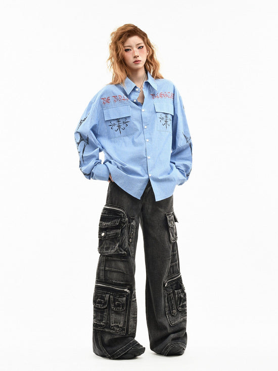 Mottled Graffiti Striped Utility Shirt