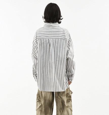 TALKLESSFASHION OV original American preppy vertical stripe tie print long sleeve shirt women's spring loose midi shirt men