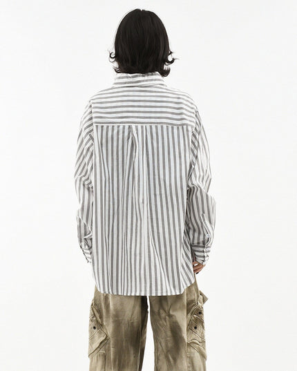 TALKLESSFASHION OV original American preppy vertical stripe tie print long sleeve shirt women's spring loose midi shirt men