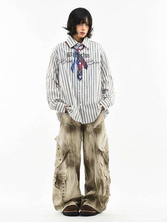 Vertical Stripe Trompe-l'oeil Tie Shirt