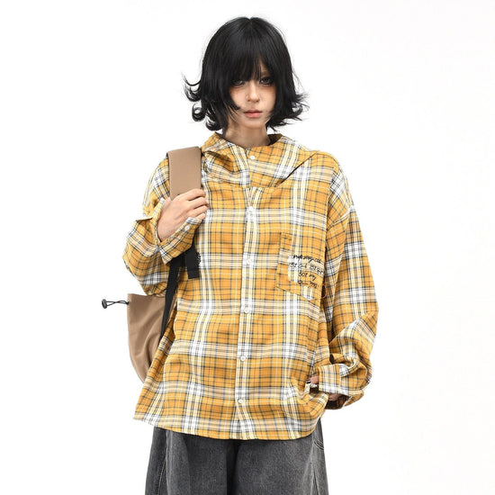 Vintage Plaid Hooded Shirt