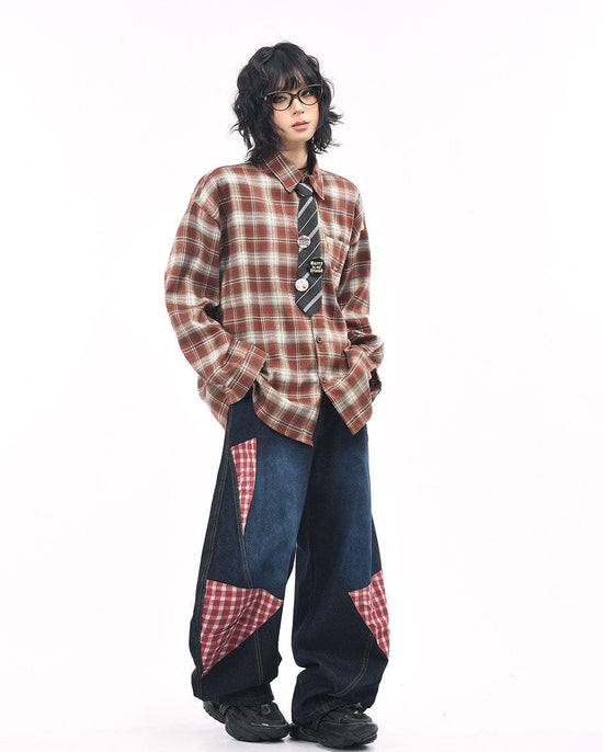 Vintage Badge & Tie Plaid Shirt