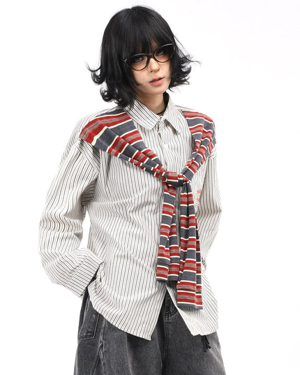 TALKLESSFASHION OV original American vintage striped shawl design long sleeve shirt men's and women's autumn street loose casual shirt trend