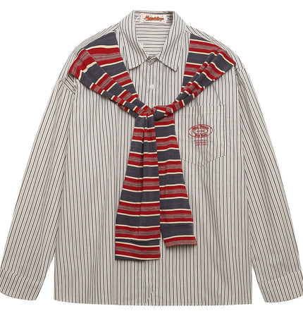 TALKLESSFASHION OV original American vintage striped shawl design long sleeve shirt men's and women's autumn street loose casual shirt trend