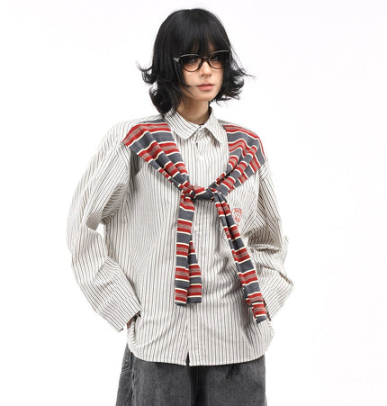TALKLESSFASHION OV original American vintage striped shawl design long sleeve shirt men's and women's autumn street loose casual shirt trend