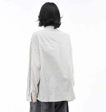 TALKLESSFASHION OV original American vintage striped shawl design long sleeve shirt men's and women's autumn street loose casual shirt trend