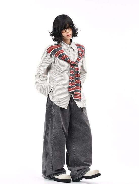 Shawl-Collar Stripe Shirt