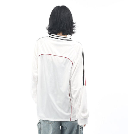 TALKLESSFASHION OV Original American Vintage V-Neck Jersey Printed Long Sleeve T-Shirt Men's and Women's Autumn Loose Raglan Sleeve Couple Top Tide