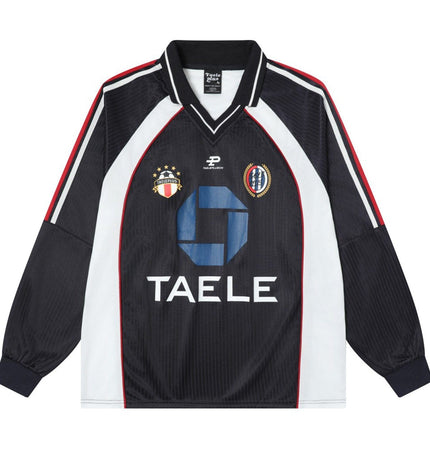 TALKLESSFASHION OV Original American Vintage V-Neck Jersey Printed Long Sleeve T-Shirt Men's and Women's Autumn Loose Raglan Sleeve Couple Top Tide