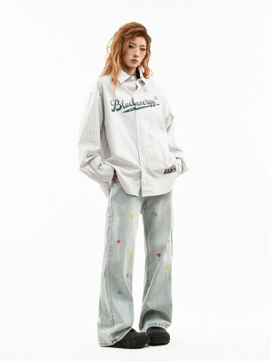 Vertical Stripe Letter-Print Shirt