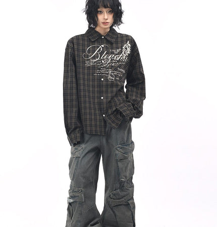 TALKLESSFASHION OV original autumn new American retro plaid shirt jacket men's and women's loose casual shirt long-sleeved top trend