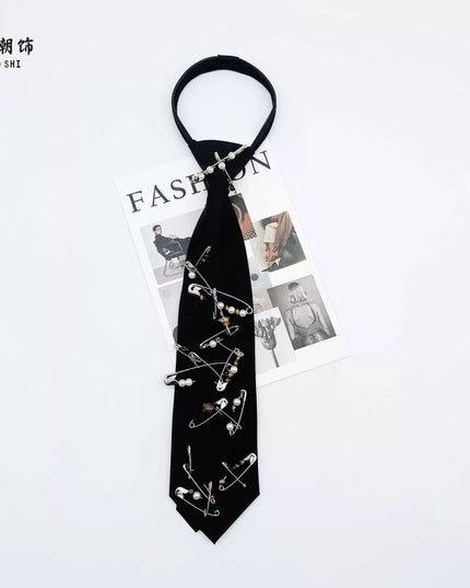 TALKLESSFASHION Pearl Tiger's Eye Tie - Black Le Chao pearl tiger eye tie