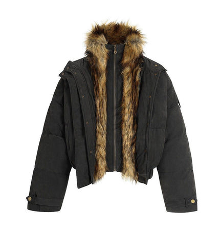 TALKLESSFASHION Pilot PU Fur Collar Padded Jacket