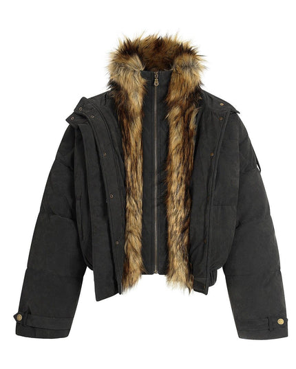 TALKLESSFASHION Pilot PU Fur Collar Padded Jacket