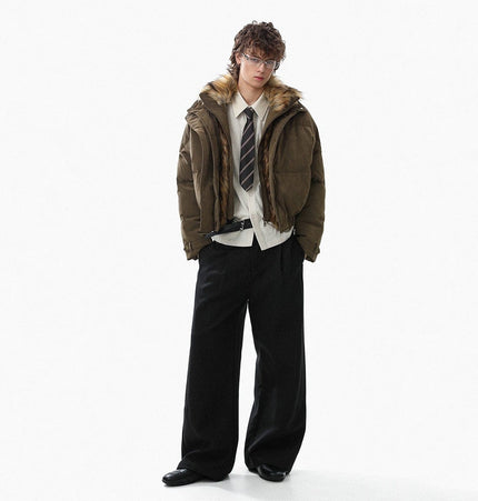 TALKLESSFASHION Pilot PU Fur Collar Padded Jacket