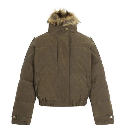 TALKLESSFASHION Pilot PU Fur Collar Padded Jacket