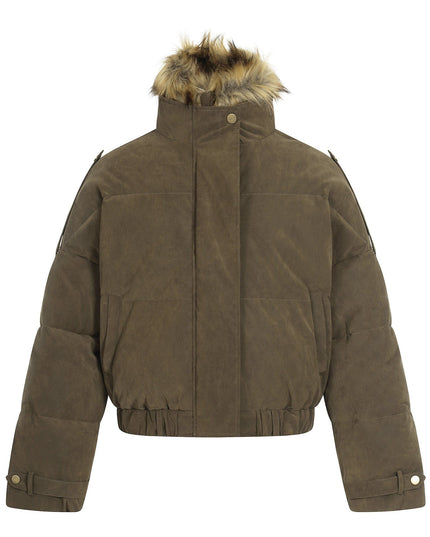 TALKLESSFASHION Pilot PU Fur Collar Padded Jacket
