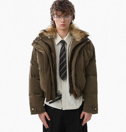 TALKLESSFASHION Pilot PU Fur Collar Padded Jacket