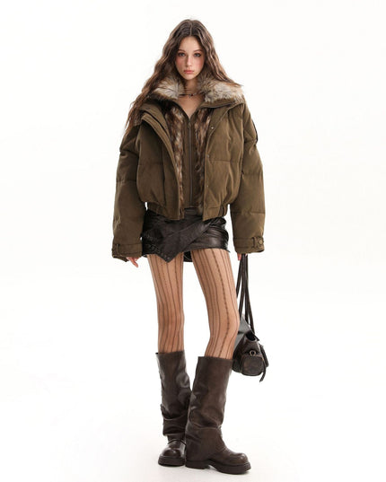 TALKLESSFASHION Pilot PU Fur Collar Padded Jacket