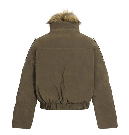 TALKLESSFASHION Pilot PU Fur Collar Padded Jacket