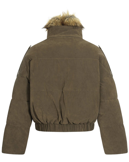 TALKLESSFASHION Pilot PU Fur Collar Padded Jacket