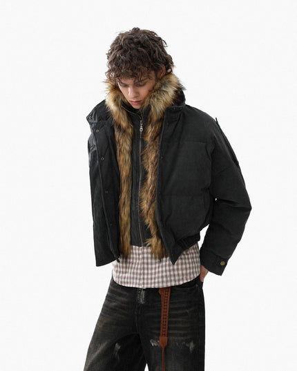 TALKLESSFASHION Pilot PU Fur Collar Padded Jacket