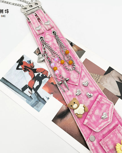 TALKLESSFASHION Pink Denim Tie (In stock) Lechao  pink denim tie