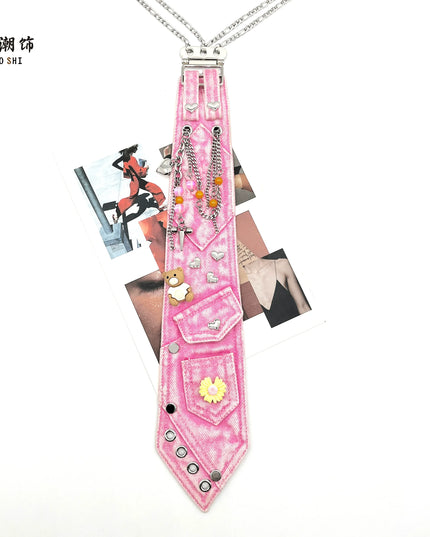 TALKLESSFASHION Pink Denim Tie (In stock) Lechao  pink denim tie