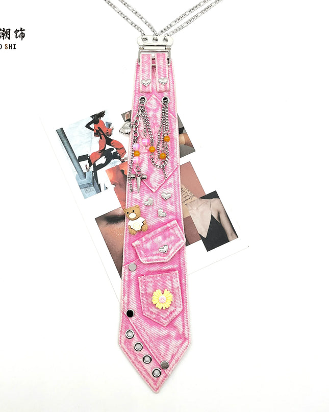 TALKLESSFASHION Pink Denim Tie (In stock) Lechao  pink denim tie