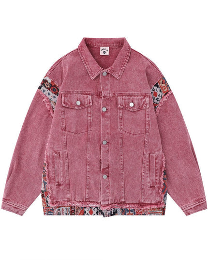 TALKLESSFASHION Pink / L Pink Worn Stitching Edging Jacket—5559