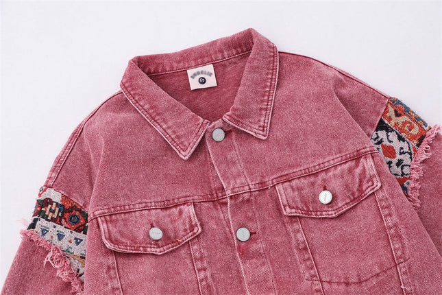 TALKLESSFASHION Pink Worn Stitching Edging Jacket—5559