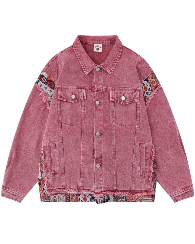 TALKLESSFASHION Pink Worn Stitching Edging Jacket—5559