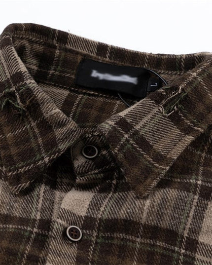 TALKLESSFASHION Plaid Trendy Hole & Patch shirt—2115