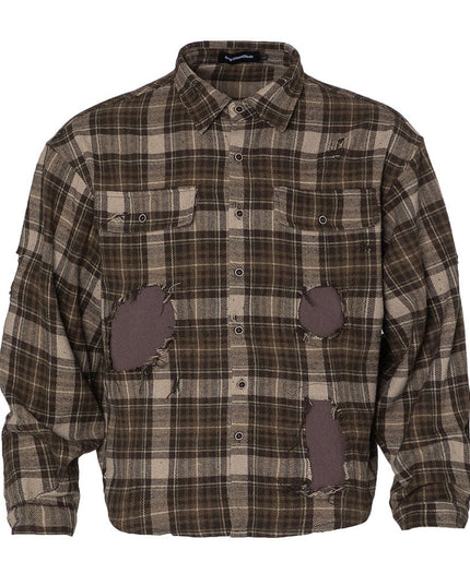 TALKLESSFASHION Plaid Trendy Hole & Patch shirt—2115